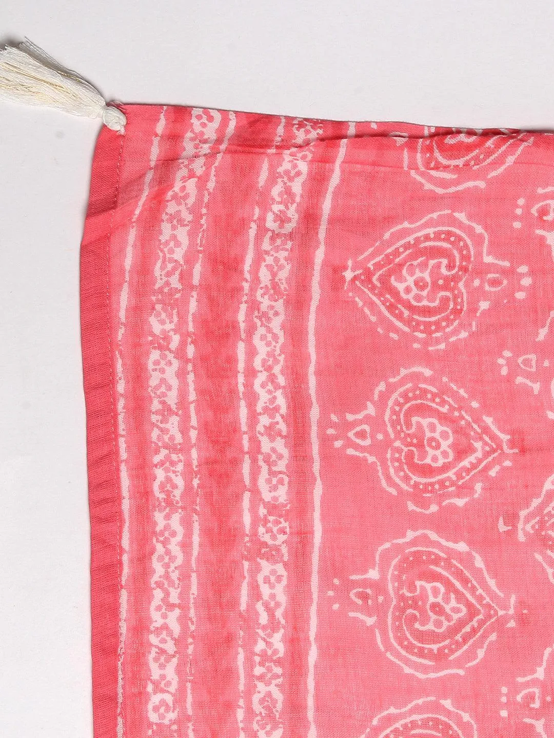 Floral Block Printed Mirror & Resham Embroidered Flared Front Slit Kurta With Pants & Dupatta - Pink