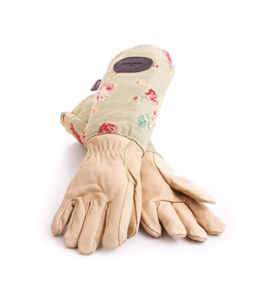 Floral English Leather & Linen Gardening Gloves