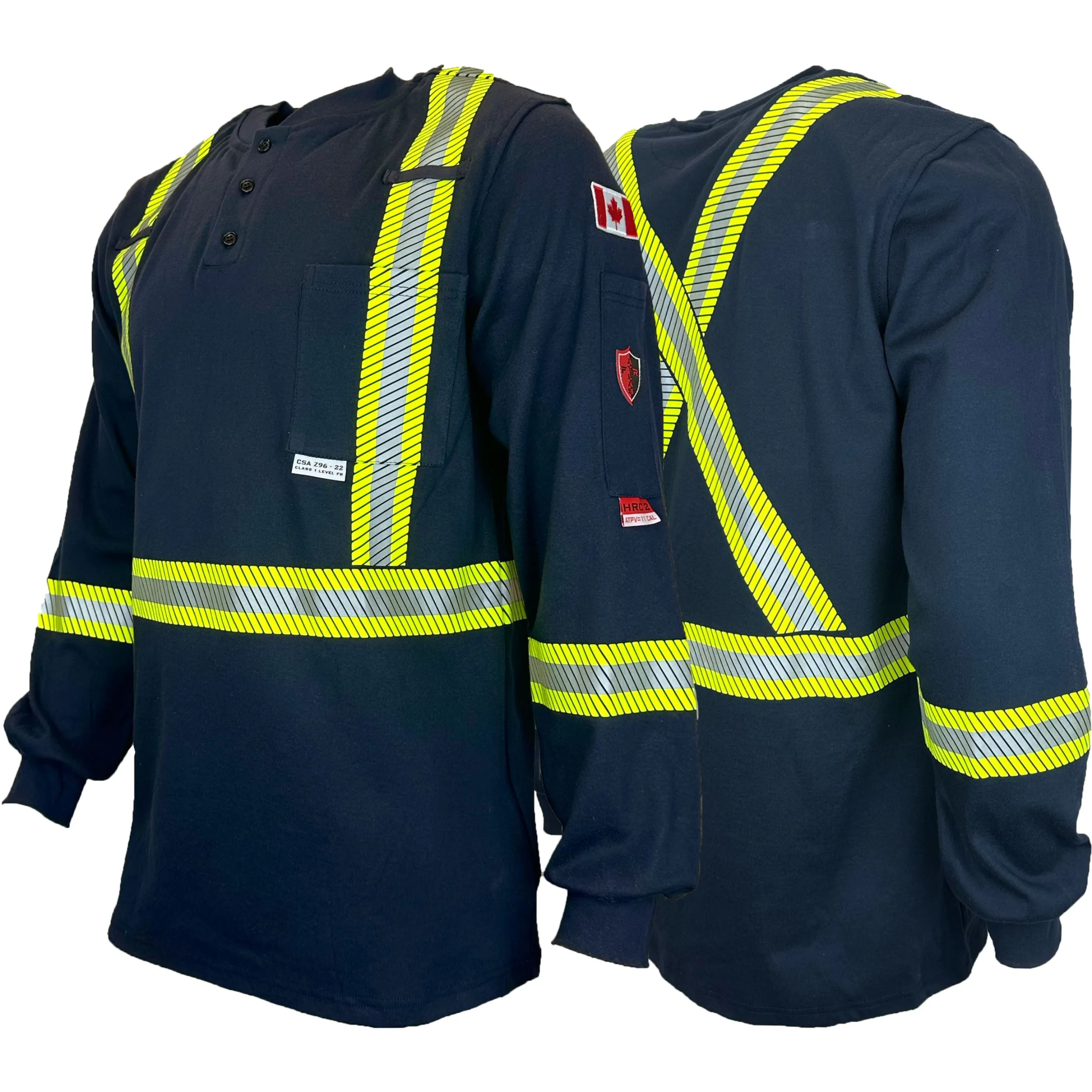 FR / Arc Flash Long Sleeve Henley Shirts w/Segmented Striping by Atlas Workwear - Style 403