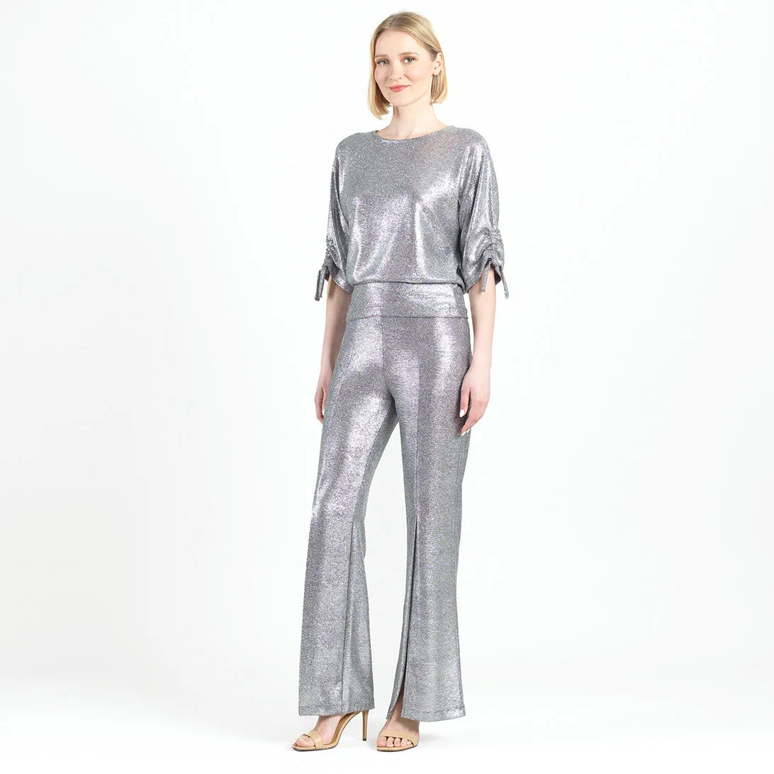 Glitter Foil - Kick Front High Slit Pant - Gunmetal - Final Sale!