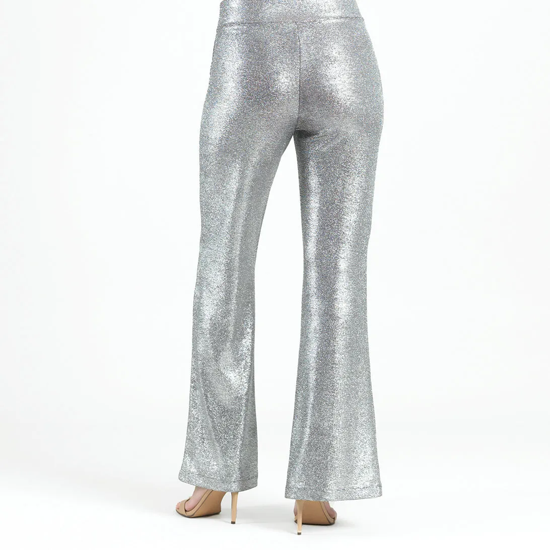 Glitter Foil - Kick Front High Slit Pant - Gunmetal - Final Sale!