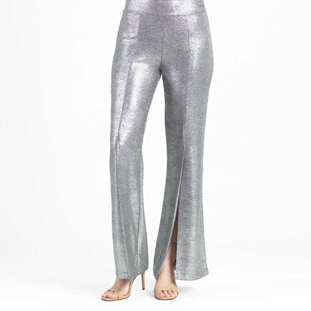 Glitter Foil - Kick Front High Slit Pant - Gunmetal - Final Sale!