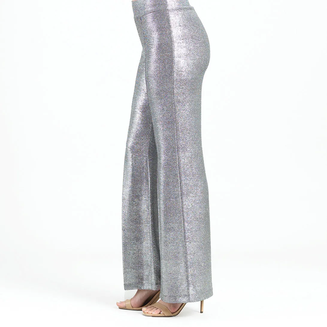 Glitter Foil - Kick Front High Slit Pant - Gunmetal - Final Sale!