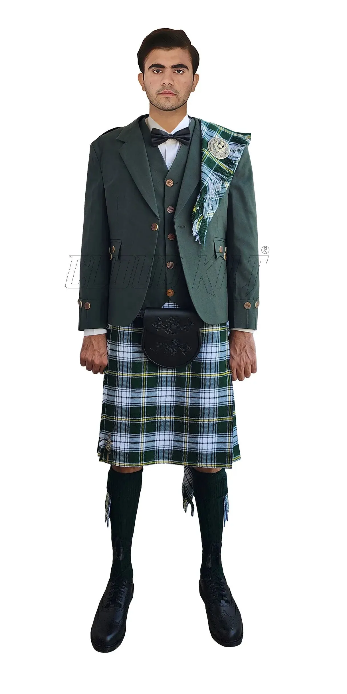 Green Argyll Kilt Outfit With St Patrick Irish Tartan Kilt