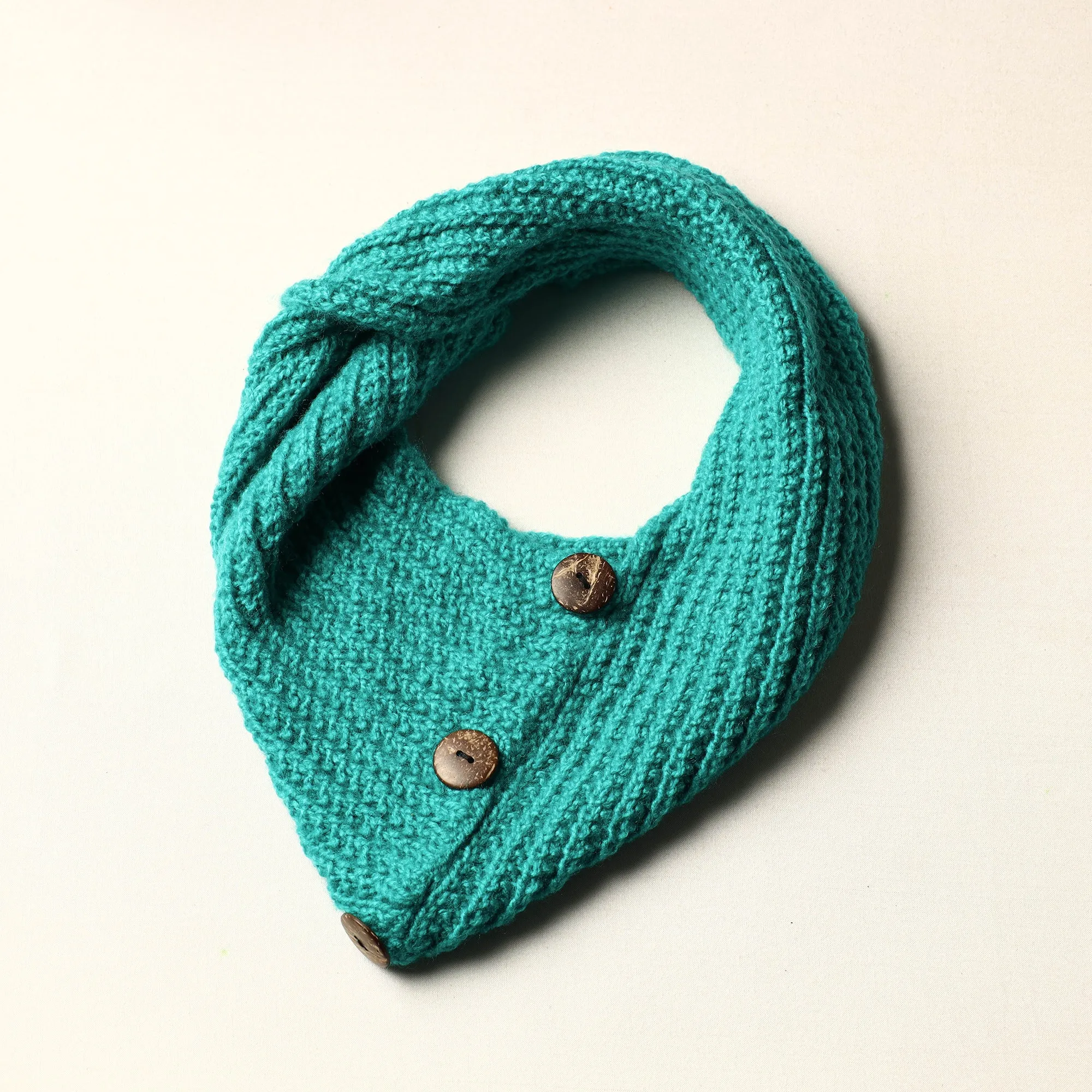 Green - Kumaun Hand Knitted Woolen Button Cowl