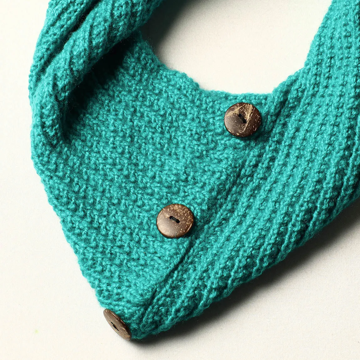 Green - Kumaun Hand Knitted Woolen Button Cowl