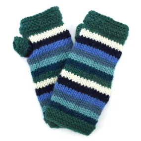 Hand Knitted Wool Arm Warmer - Stripe Blue