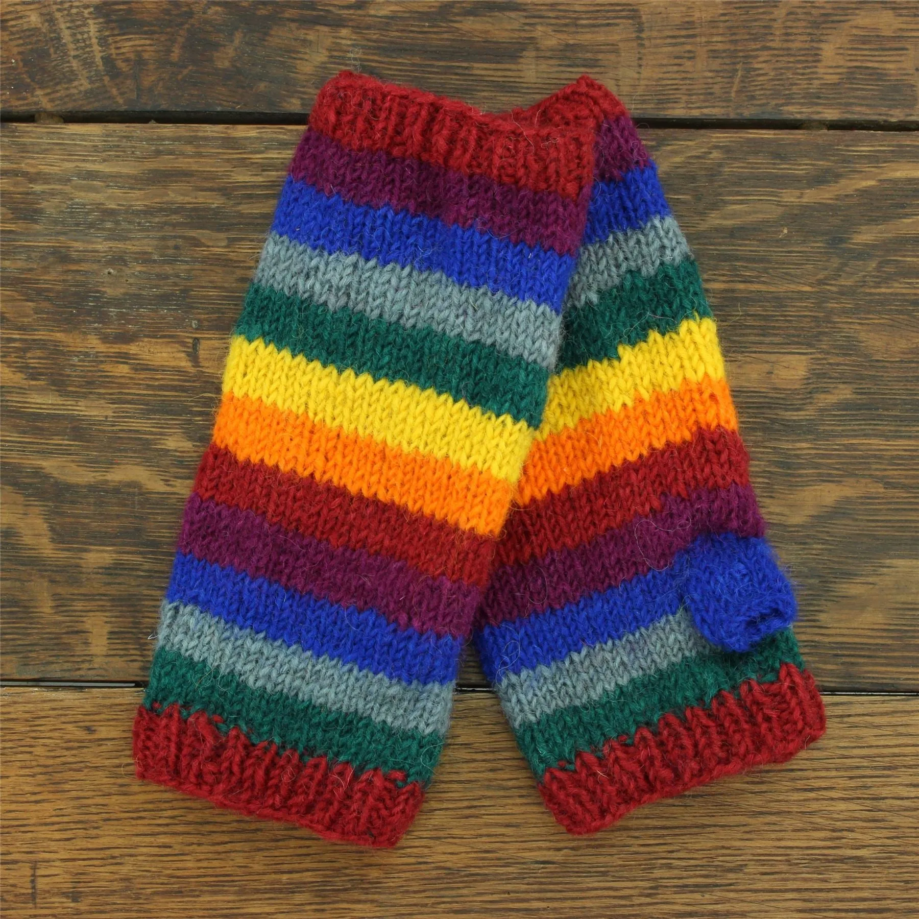 Hand Knitted Wool Arm Warmer - Stripe Rainbow 2