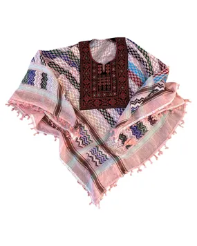 Hand Stitched Pink & Multi-Coloured Poncho with Keffiyeh design and Embroidery