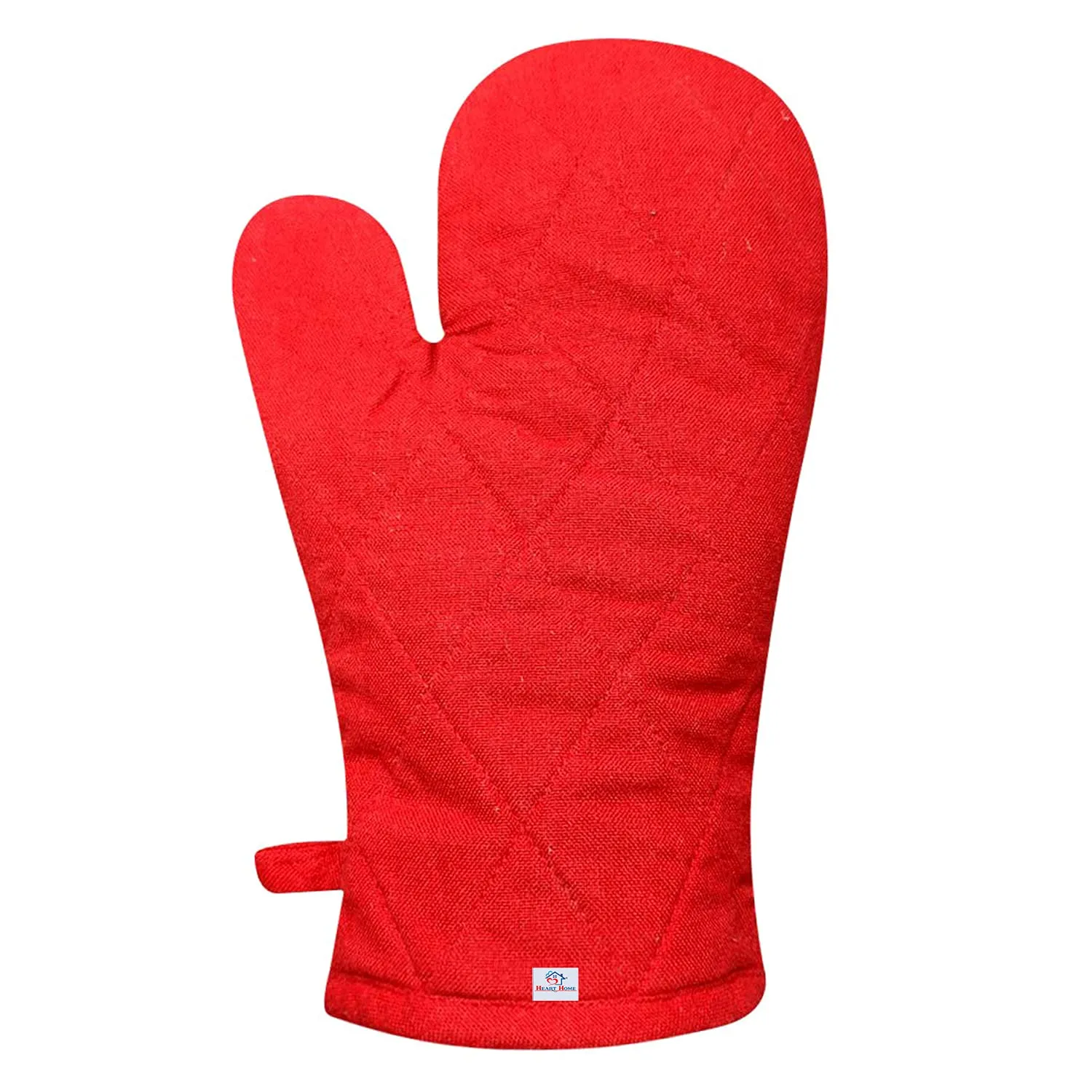 Heart Home Heat Resistant Cotton Kitchen Oven Mitt Microwave Gloves, Set of 2 (Red)-HS40HEARTH23975