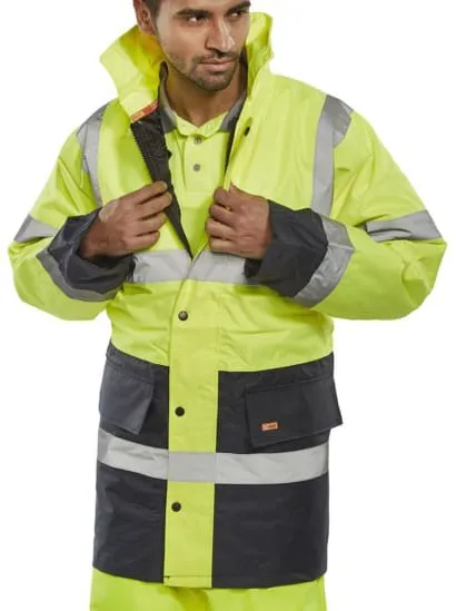 Hi Vis Two Tone Traffic Jacket Lined Waterproof Sml to 5XL- Beeswift Tjstt