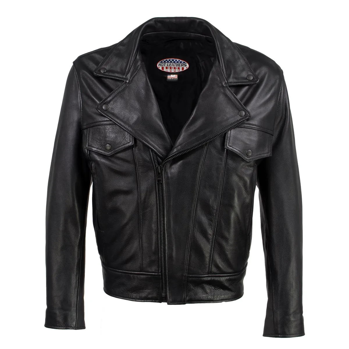 Hot Leathers JKM5008 USA Made Men's 'Revolve' Black Premium Leather Vented Motorcycle Jacket