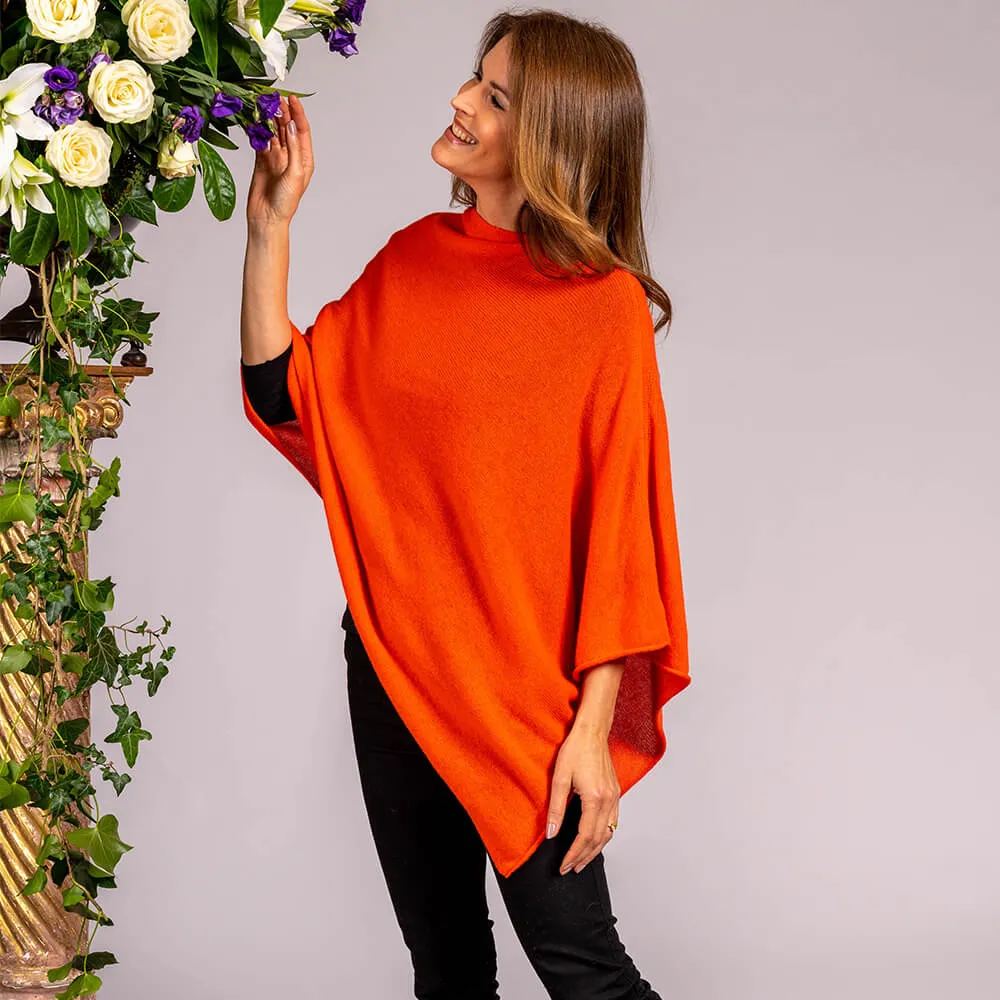 Hot Orange Knitted Cashmere Poncho