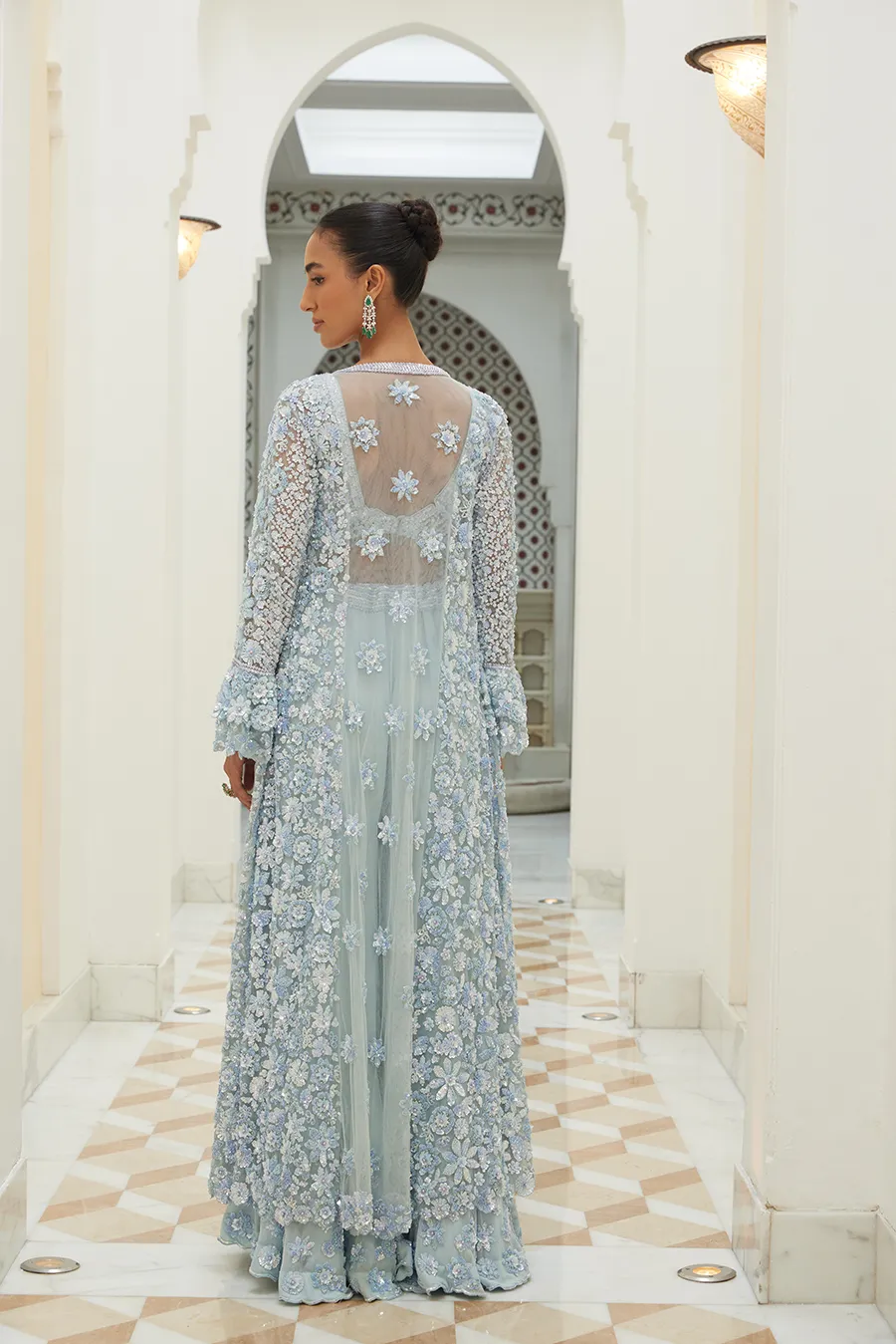 ICE BLUE BUSTIER, JACKET AND SHARARA SET