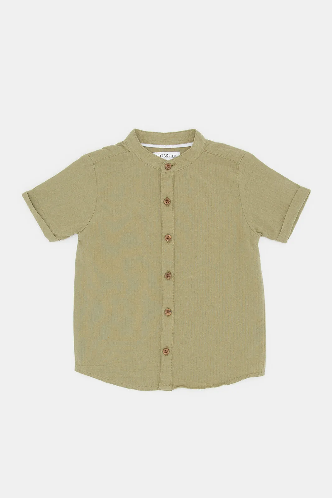 Infant Boys Beige Seersucker Henley Shirt