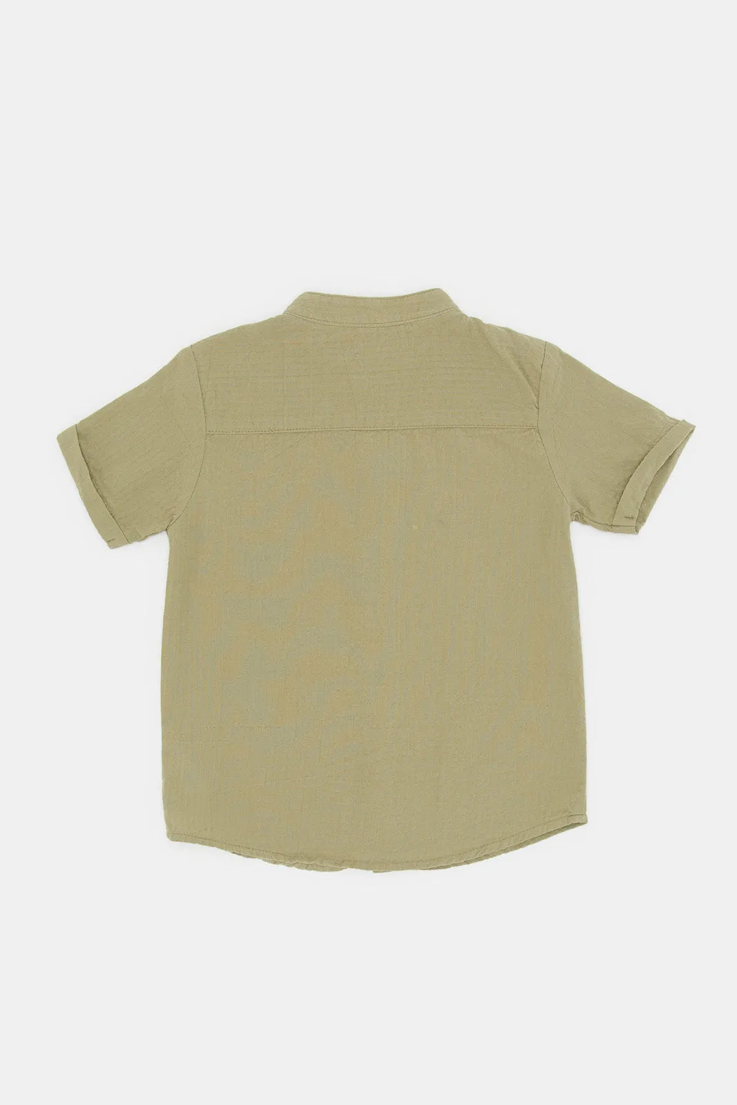 Infant Boys Beige Seersucker Henley Shirt