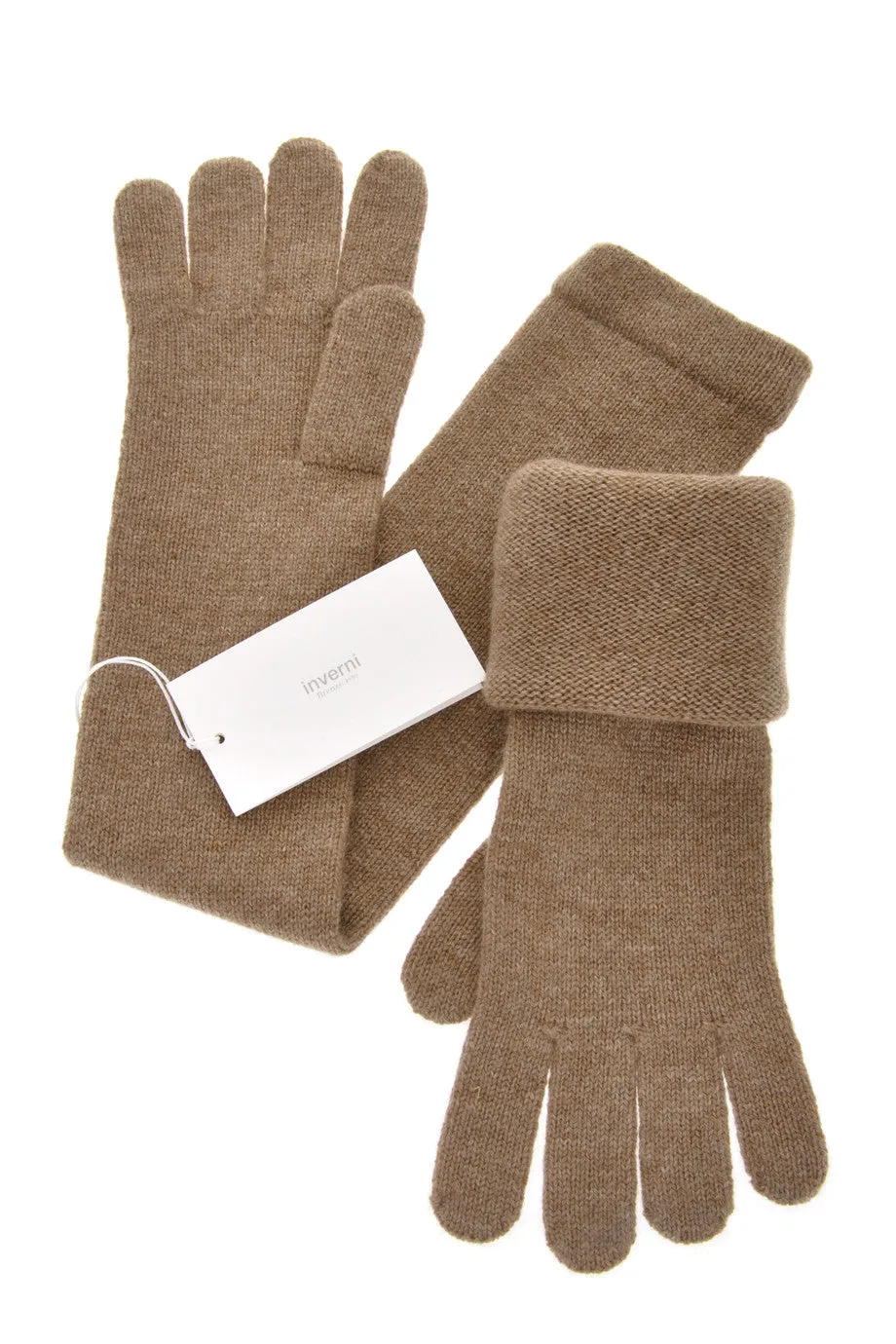 INVERNI CASHMERE Long Dark Beige Wool Women Gloves