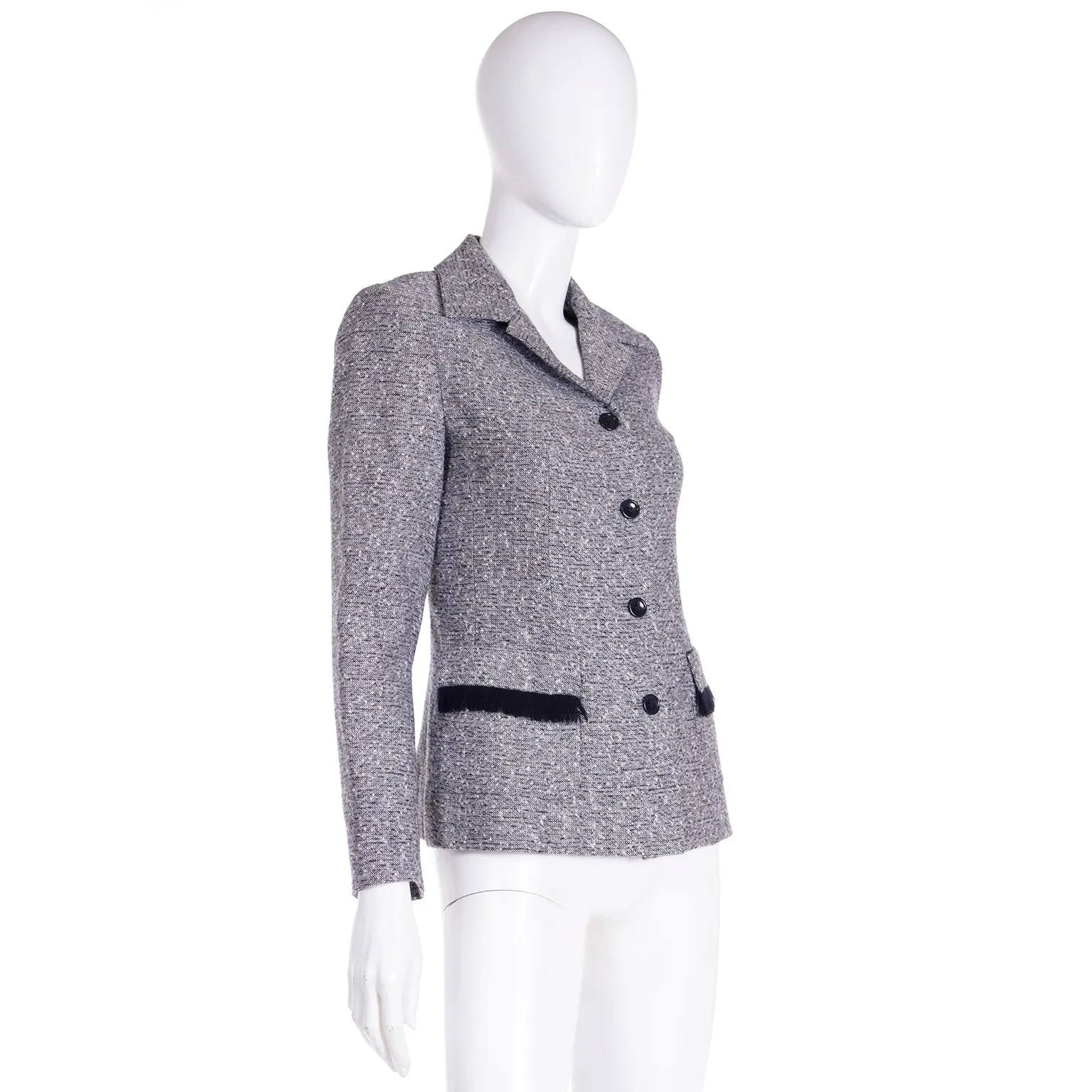 Isaac Mizrahi Boucle Jacket w/ Black Fringe Pockets