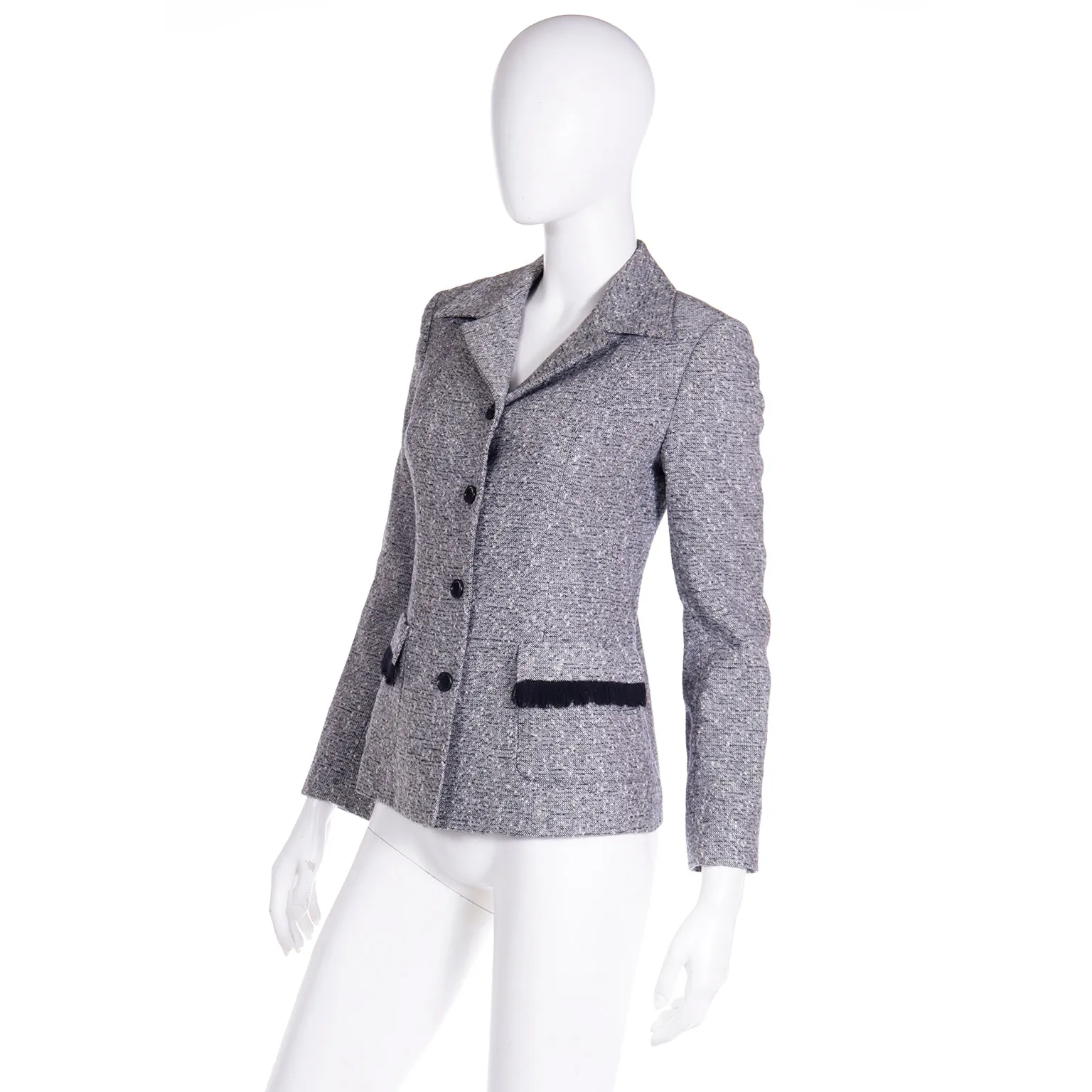 Isaac Mizrahi Boucle Jacket w/ Black Fringe Pockets