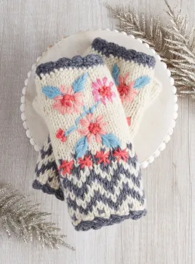 Ivory Zigzag Hand-knit Handwarmers