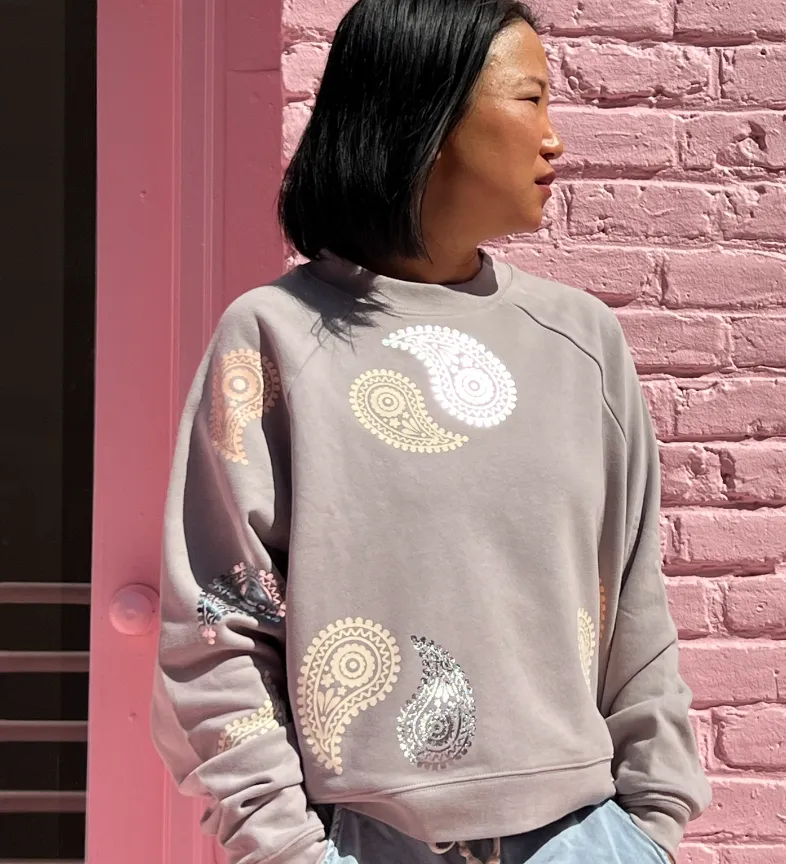 Jack Chic Putty Sweatshirt - Blush , Cream & Silver Paisleys