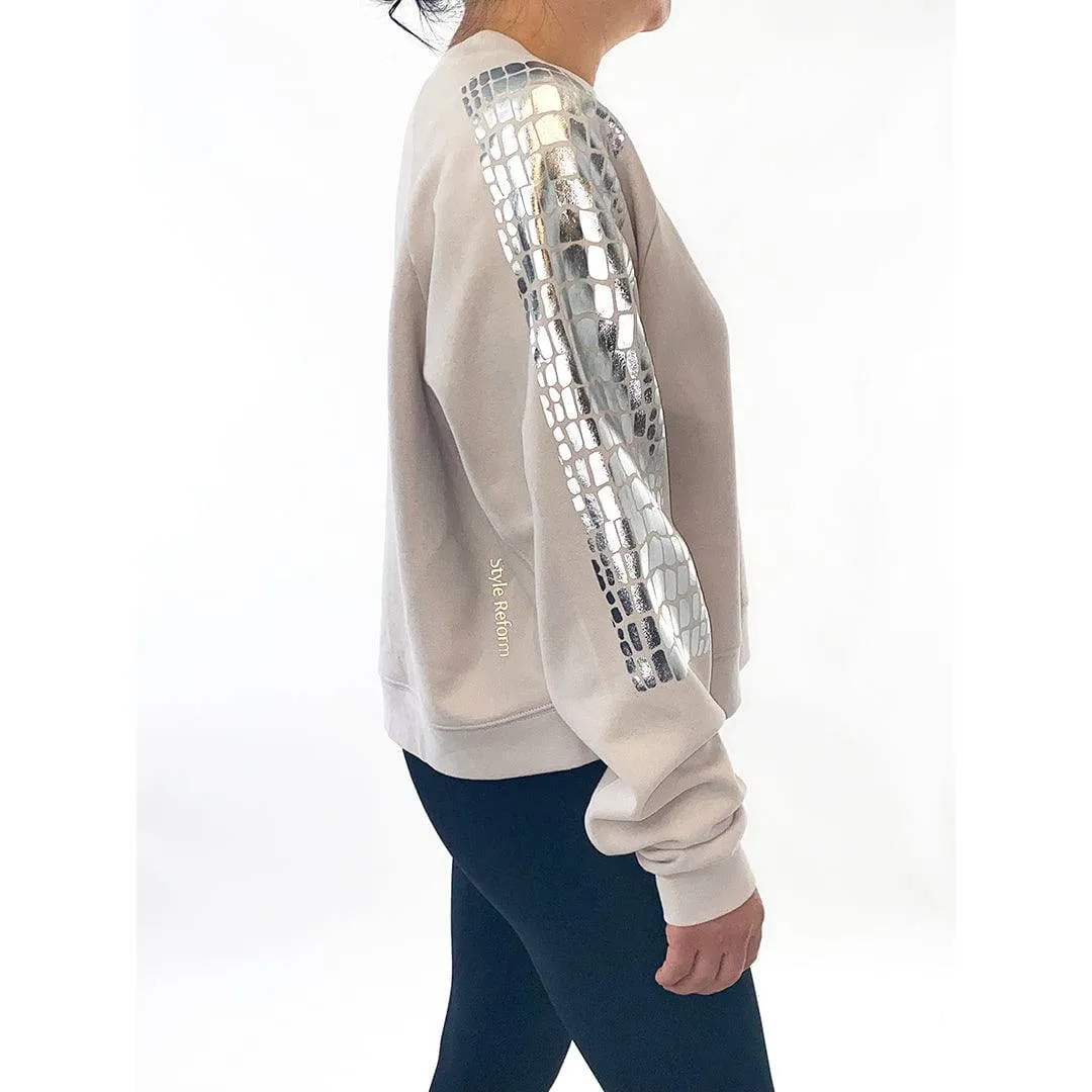 Jack Chic Stone Sweatshirt - Shiny Silver Croc Sleeve