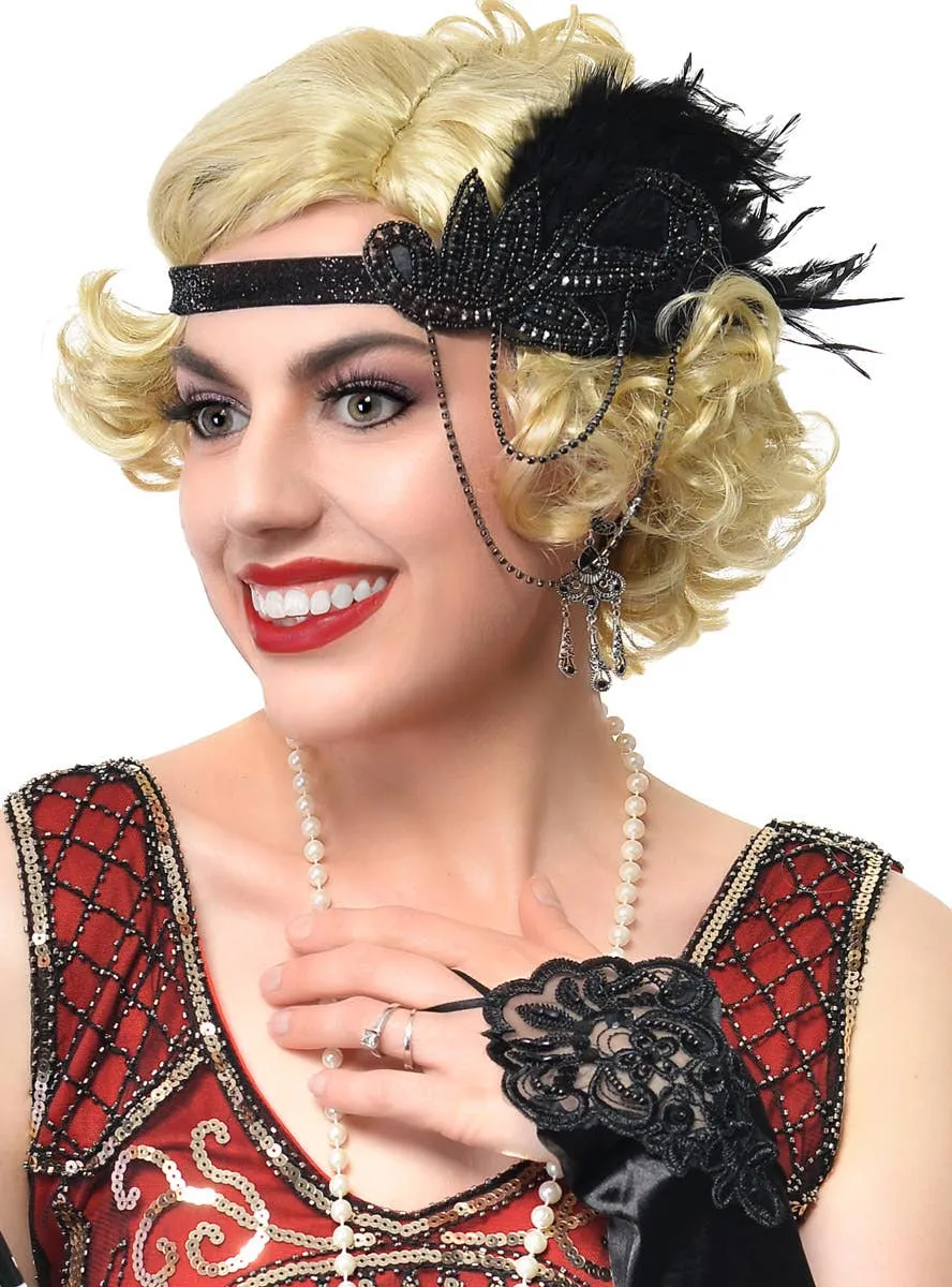 Jazzy 20s 5 Piece Black Chain Headband Gatsby Accessory Set