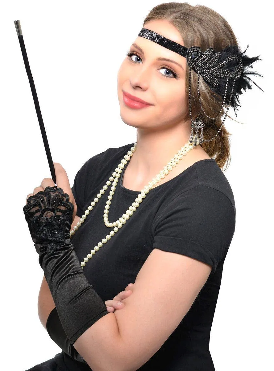 Jazzy 20s 5 Piece Black Chain Headband Gatsby Accessory Set