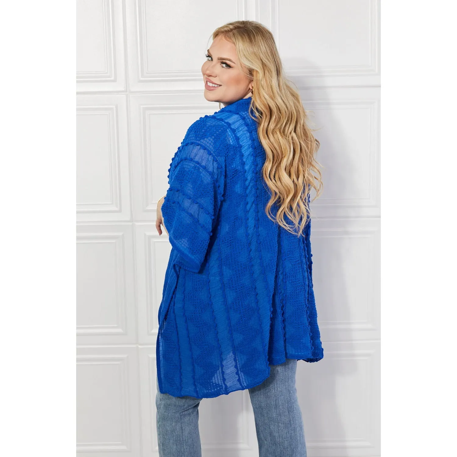 Justin Taylor Pom-Pom Asymmetrical Poncho Cardigan in Blue