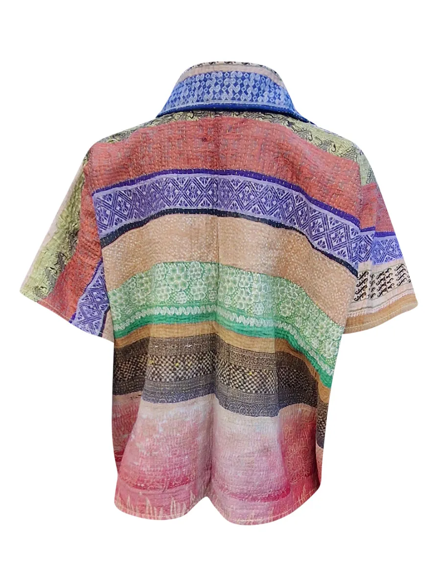 kantha reversible short poncho kesariya