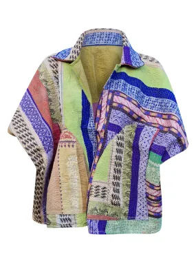 kantha reversible short poncho kesariya