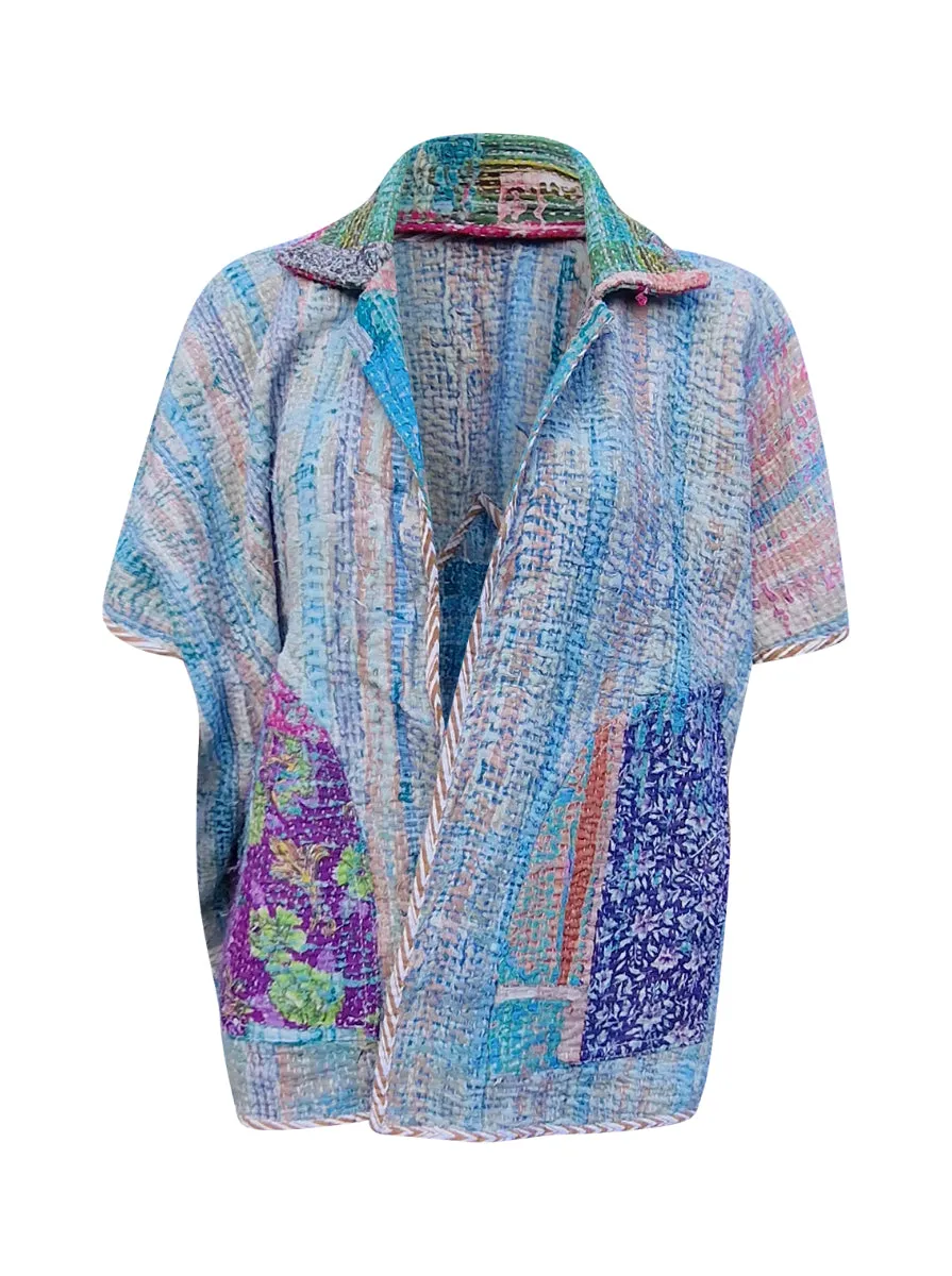 kantha reversible short poncho paru