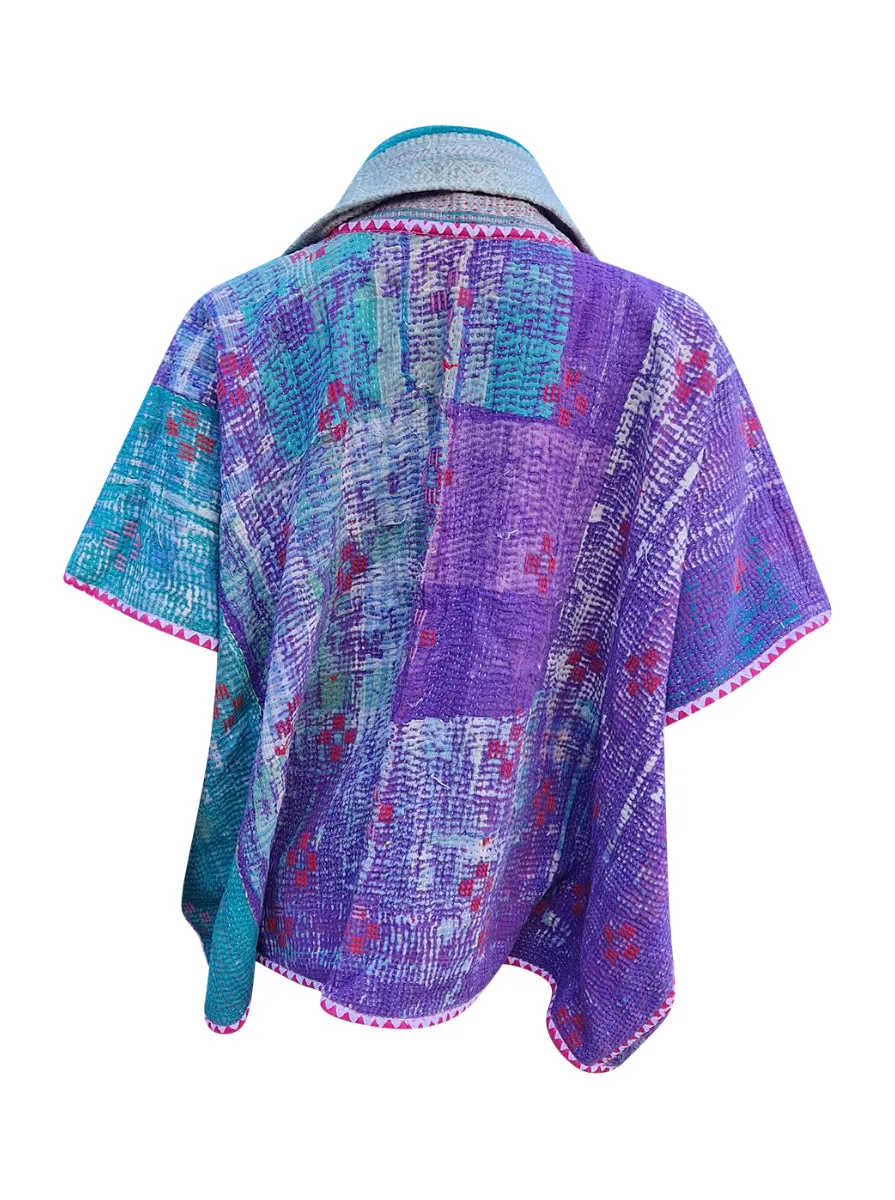 kantha reversible short poncho sita