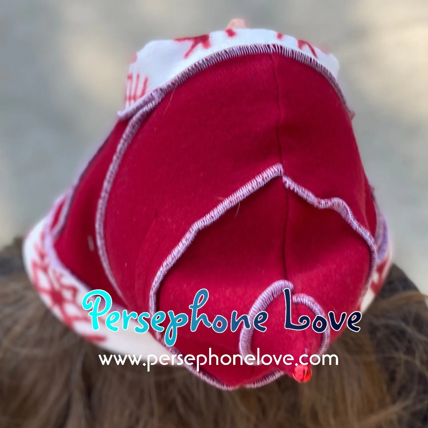 Katwise inspired red white snowflake felted 100% cashmere/fleece recycled sweater elf hat-1442