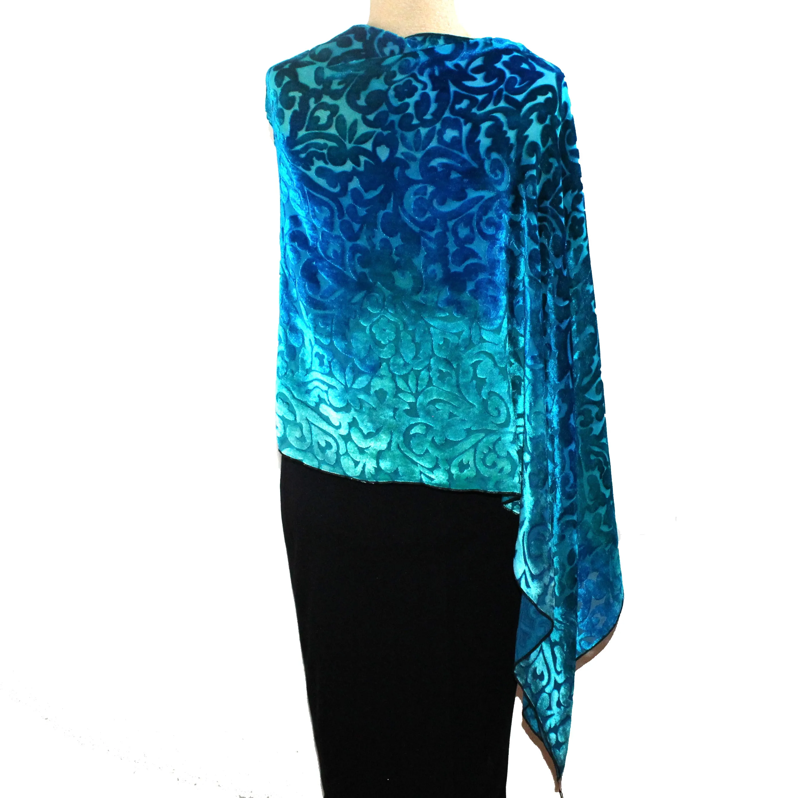 Kay Chapman Poncho, Cut Velvet, Baroque, Turquoise, OS