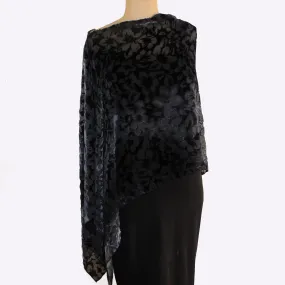 Kay Chapman Poncho, Cut Velvet, Floral, Black/Grey, OS