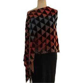 Kay Chapman Poncho, Cut Velvet, Triangles, Rust/Grey, OS