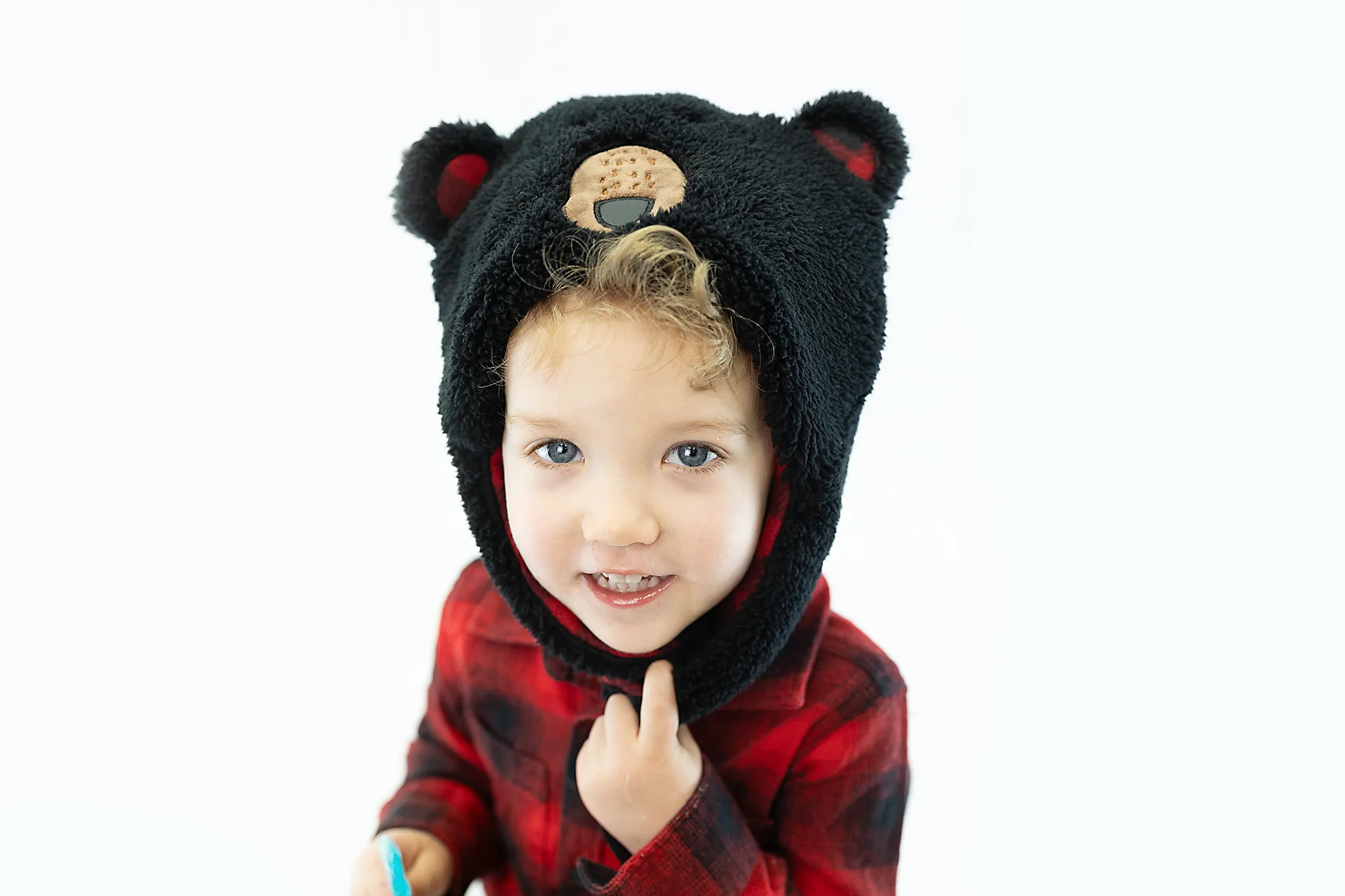 Kids & Baby Reversible Sherpa Hat - Black Bear & Monkey