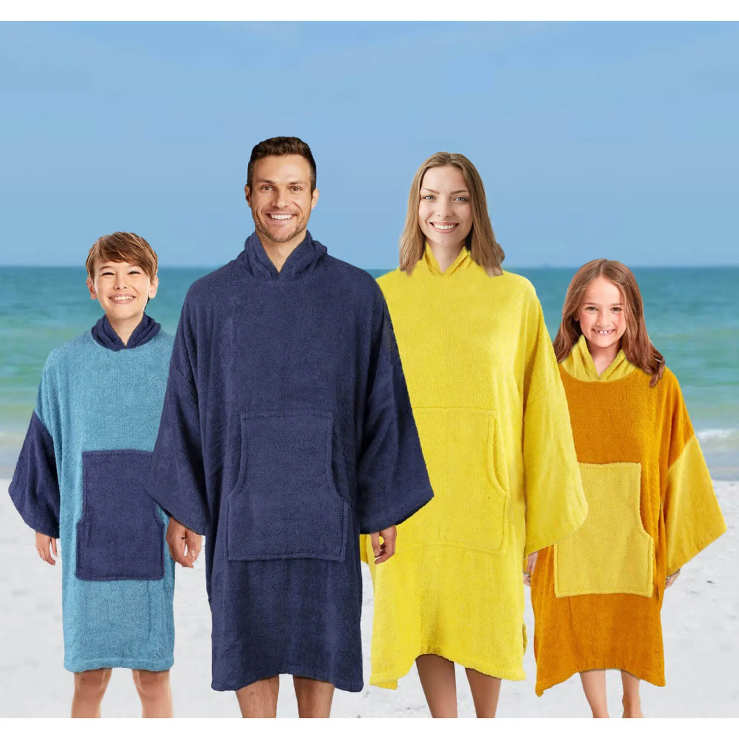 Kids Long Sleeve Poncho Towel - 100% Cotton