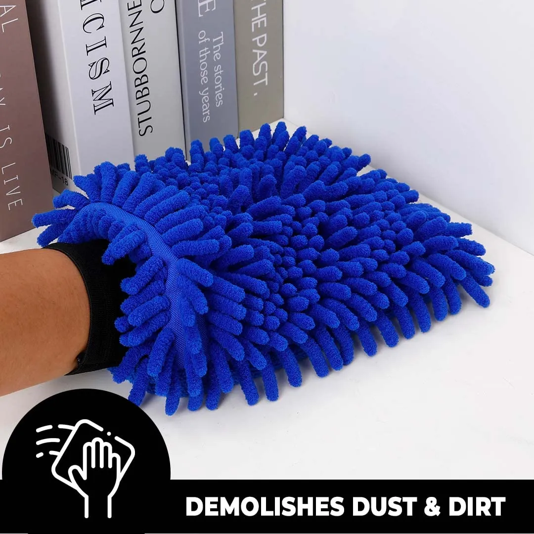 Kuber Industries Gloves | Microfiber Cleaning Gloves | Chenille Mitts for Kitchen | Hand Duster for Kitchen | 1000 GSM Hand Gloves | Double Sided Gloves | SHXNEFSST2 | Pack of 4 | Blue