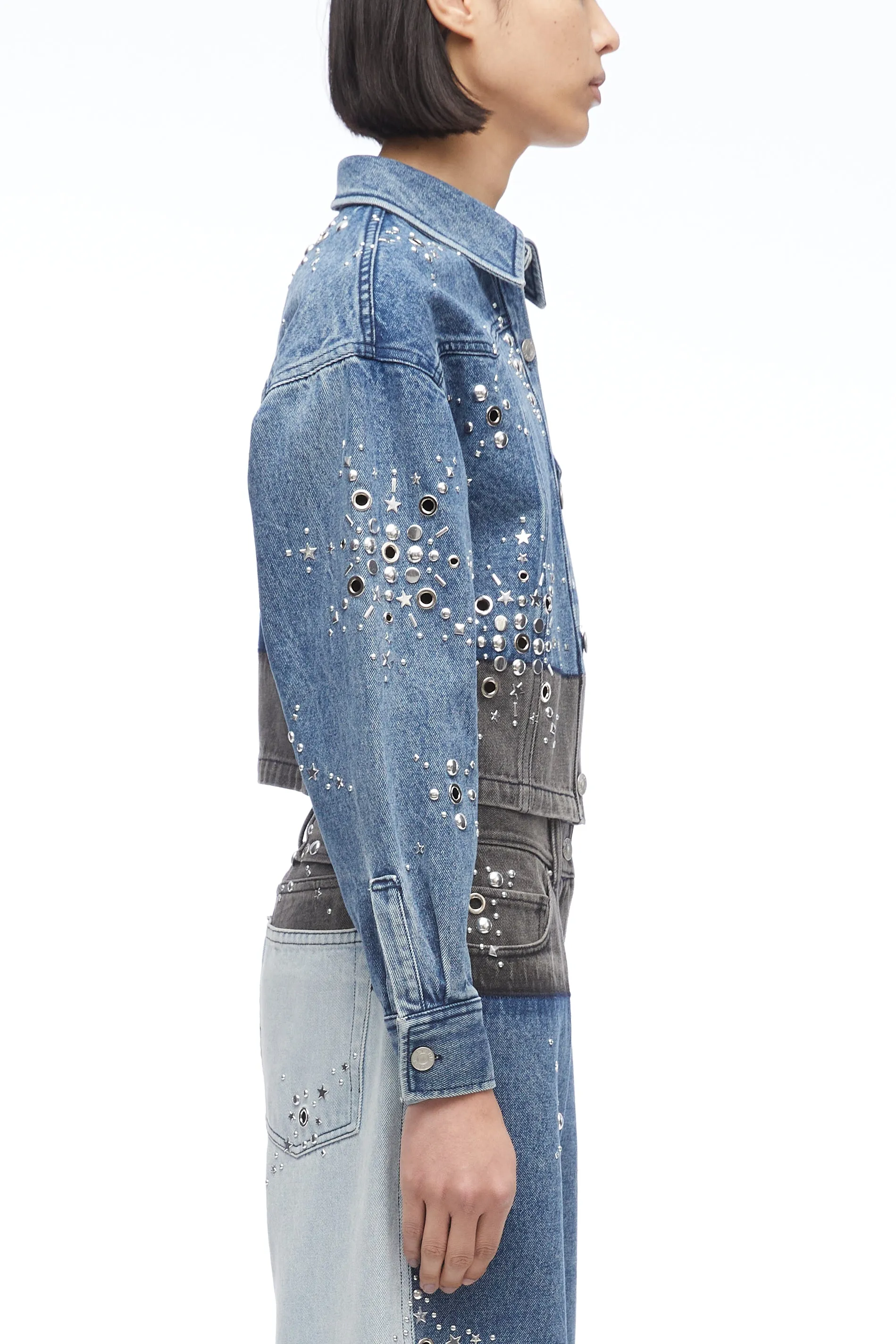 Liberty Embellished Cropped Denim Jacket