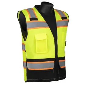 LIBERTY - IPad Surveyor Hi-Viz Safety Vest, Black Bottom w/ Padded Neck Collar, Fluorescent Green