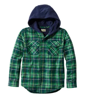 L.L. Bean Kid's Fleece Lined Hooded Flannel Plaid Shirt