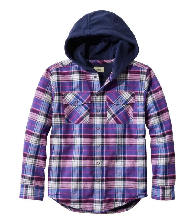 L.L. Bean Kid's Fleece Lined Hooded Flannel Plaid Shirt