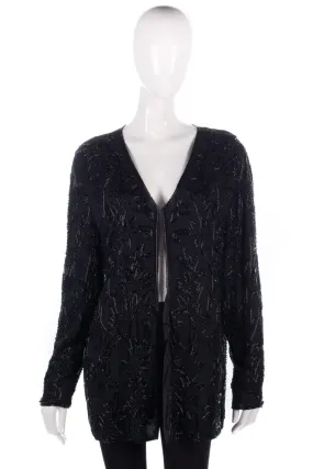 Long Black Beaded Vintage Jacket UK Size 14/16