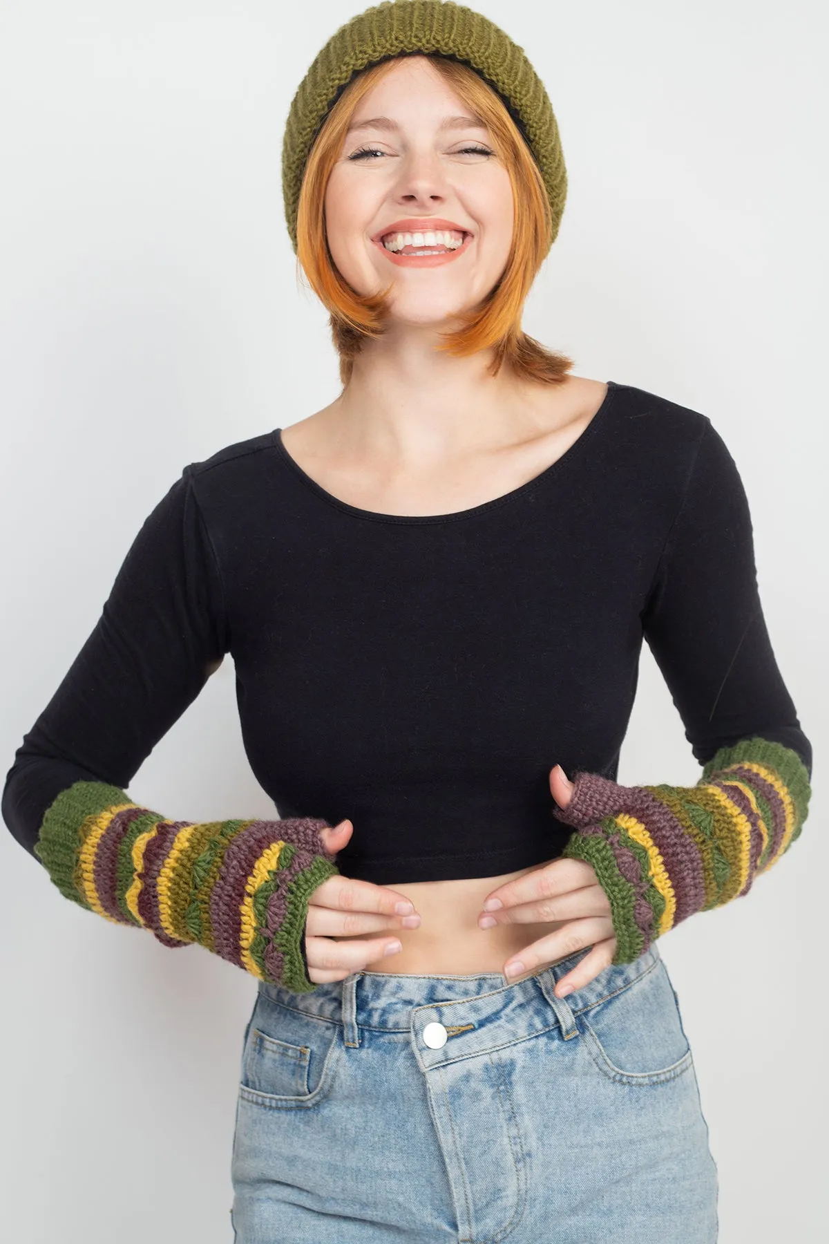 Long Multi Color Stripe Armwarmer