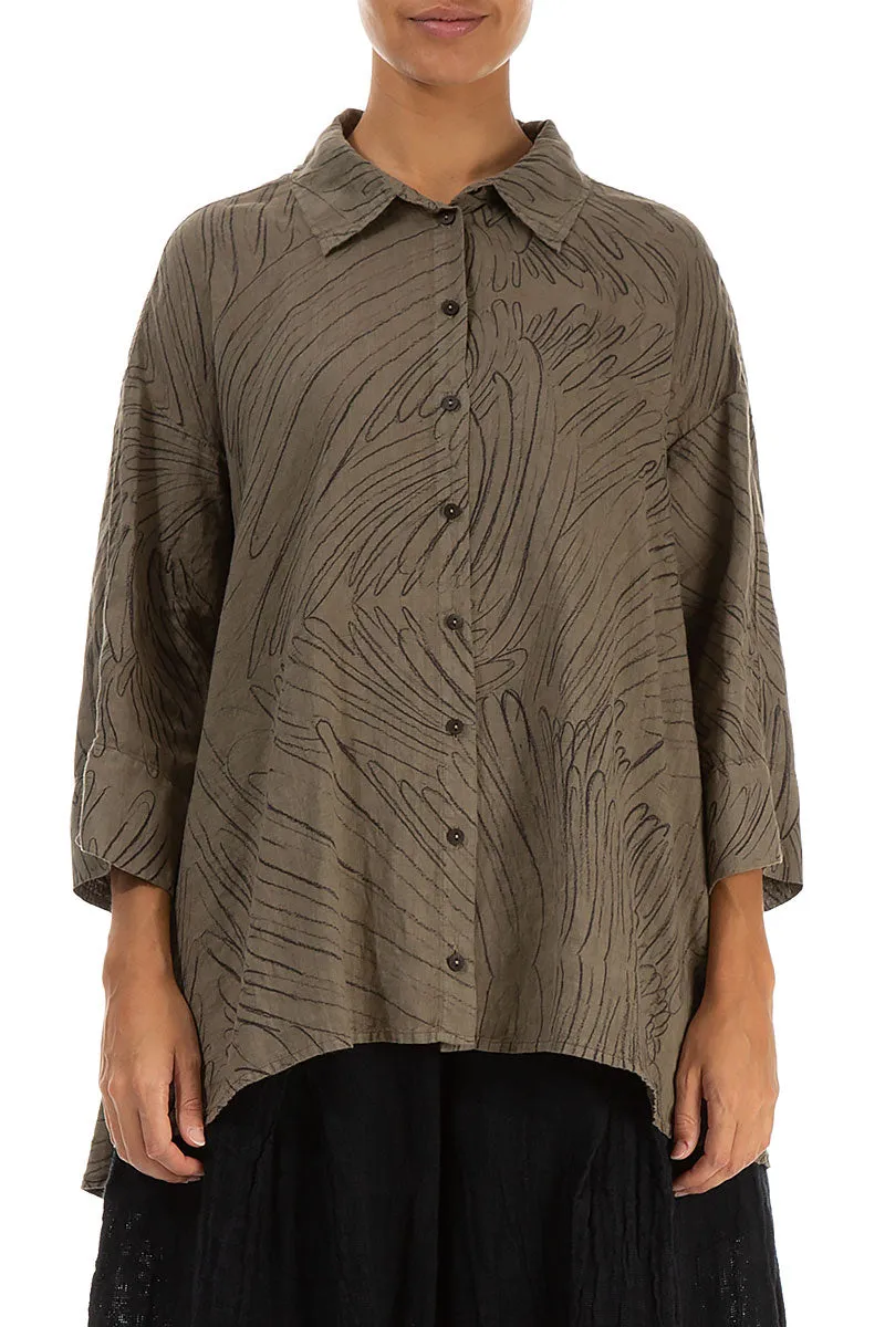 Loose Silver Sage Feathers Linen Shirt