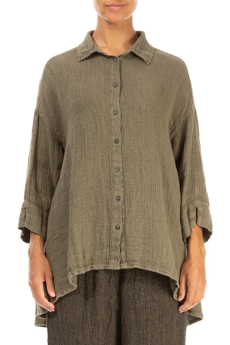 Loose Silver Sage Textured Linen Shirt