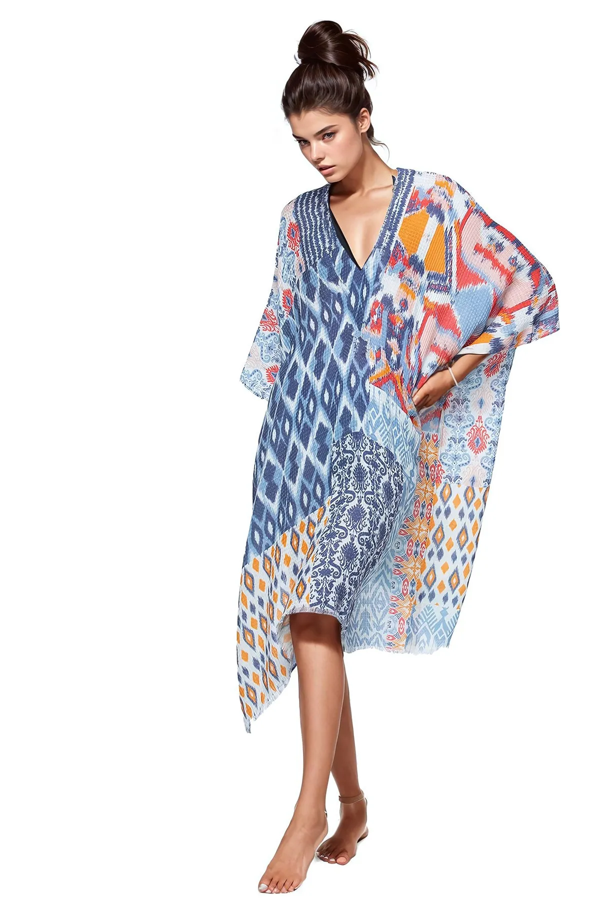 Love Patch Print Blue Kaftan Coverup