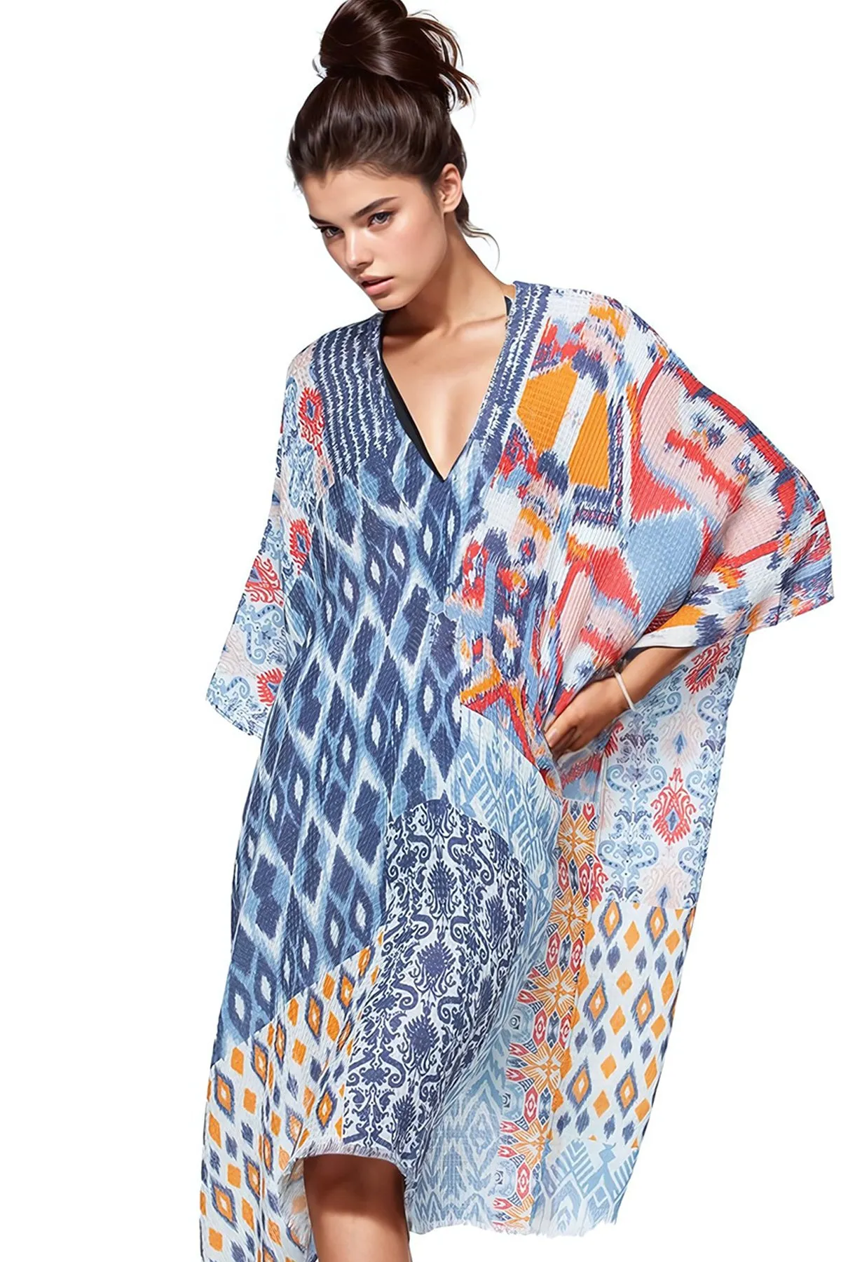 Love Patch Print Blue Kaftan Coverup